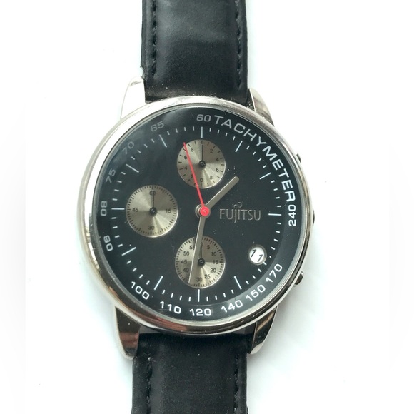 Fujitsu tachometer watch (need new battery) used , leather band has wear sign - Picture 5 of 8